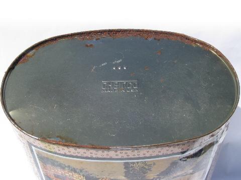 photo of vintage Cheinco litho print wastebasket, old Ferry seed packet label #3