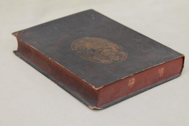 photo of vintage Cherished Memories keepsake box, wood bookcase box w/ leather textured paper #4