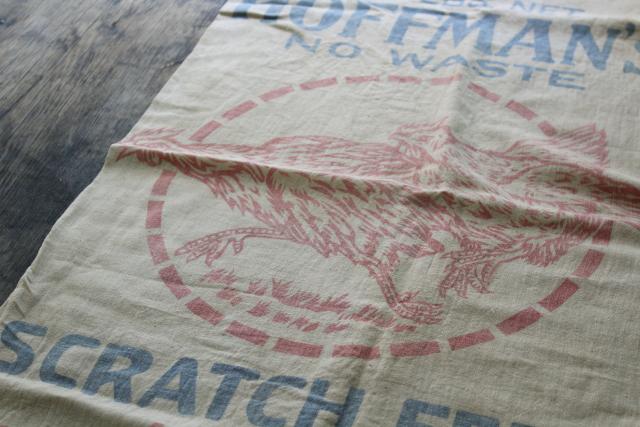 photo of vintage Chicken Scratch cotton feed sack w/ print ad graphics, Hoffman Madison Wisconsin #3