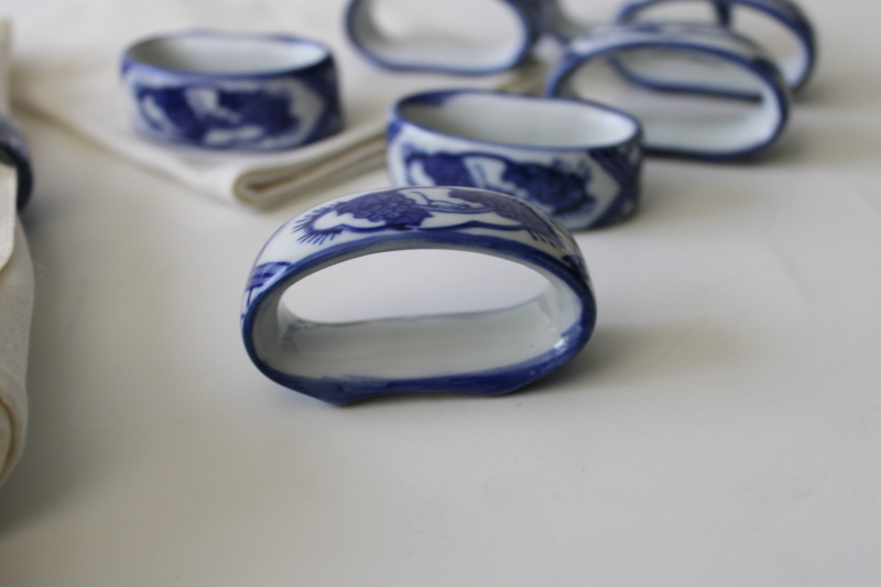 photo of vintage China blue & white porcelain napkin rings, set of napkin holders w/ tiny monkeys #3