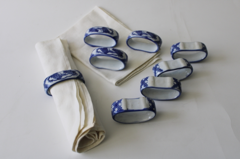 photo of vintage China blue & white porcelain napkin rings, set of napkin holders w/ tiny monkeys #4