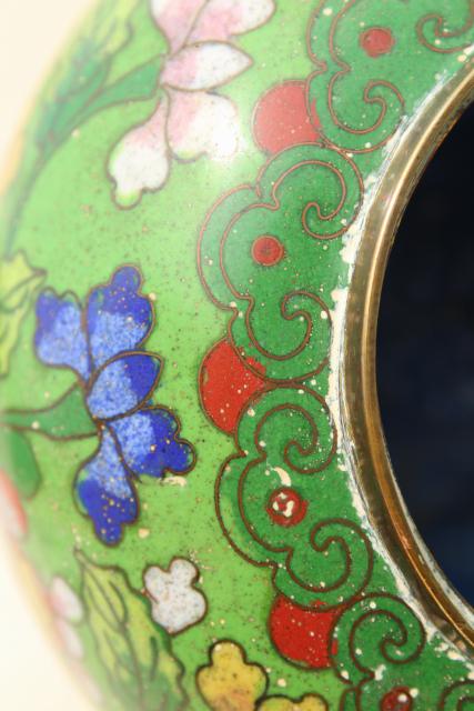 photo of vintage China enameled brass ginger jar, hand painted enamel over metal #2