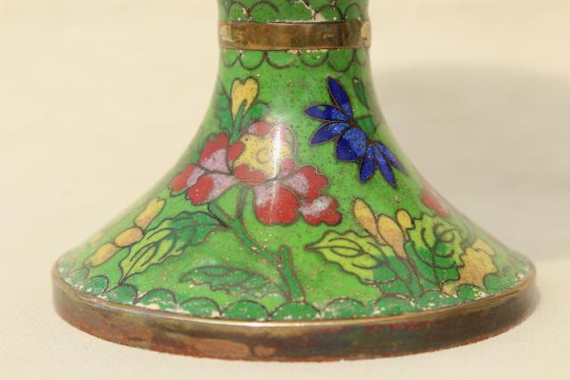 photo of vintage China enameled brass ginger jar, hand painted enamel over metal #3