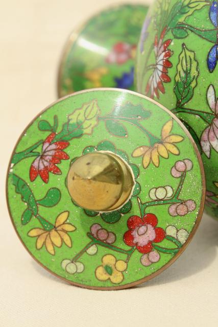 photo of vintage China enameled brass ginger jar, hand painted enamel over metal #9