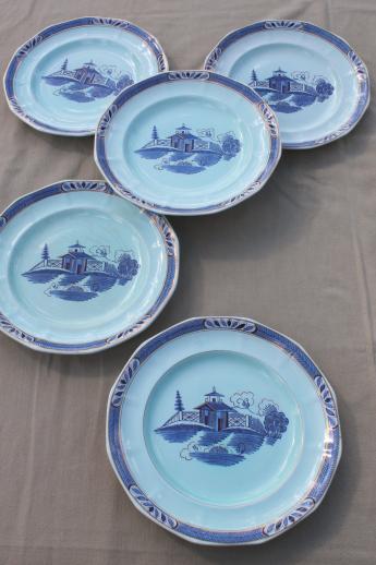 photo of vintage Chinese blue pattern china plates, Adams - England Old Free-Hand #1