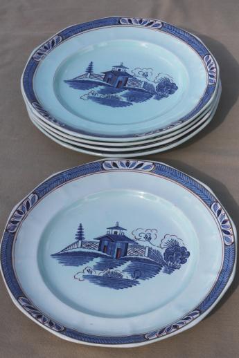 photo of vintage Chinese blue pattern china plates, Adams - England Old Free-Hand #3