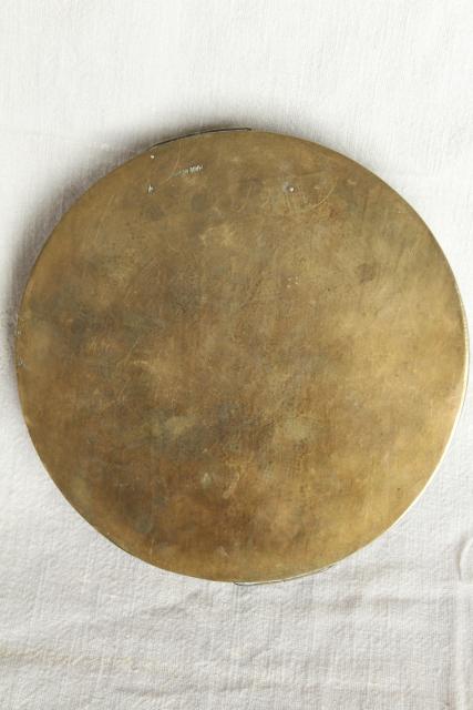 photo of vintage Chinese brass tray, chinoiserie etched solid brass, small round tray  #7