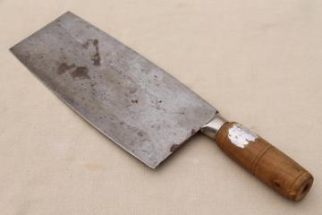 catalog photo of vintage Chinese chef's knife cleaver Hong Kong carbon steel blade asian cooking 