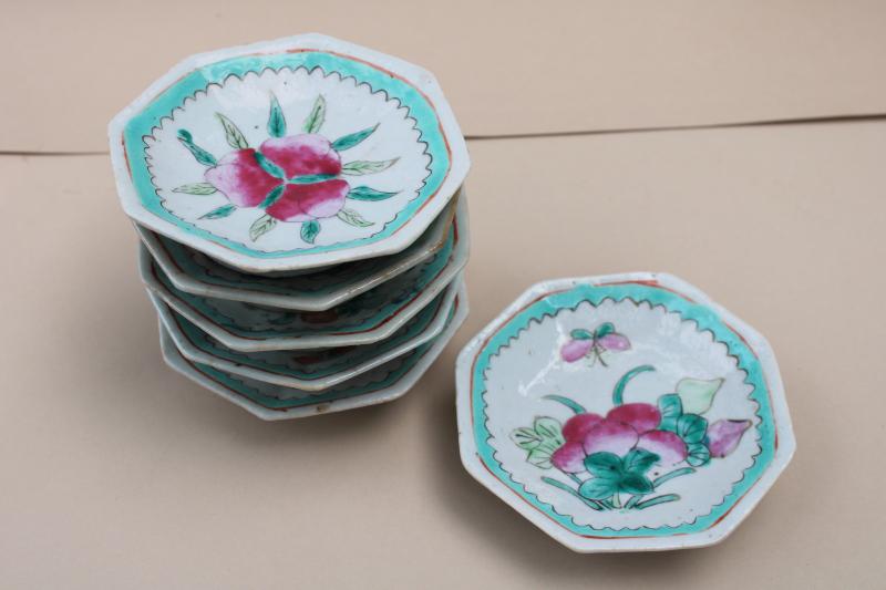 photo of vintage Chinese chop mark pottery hand painted sauce dishes or dipping bowls #5