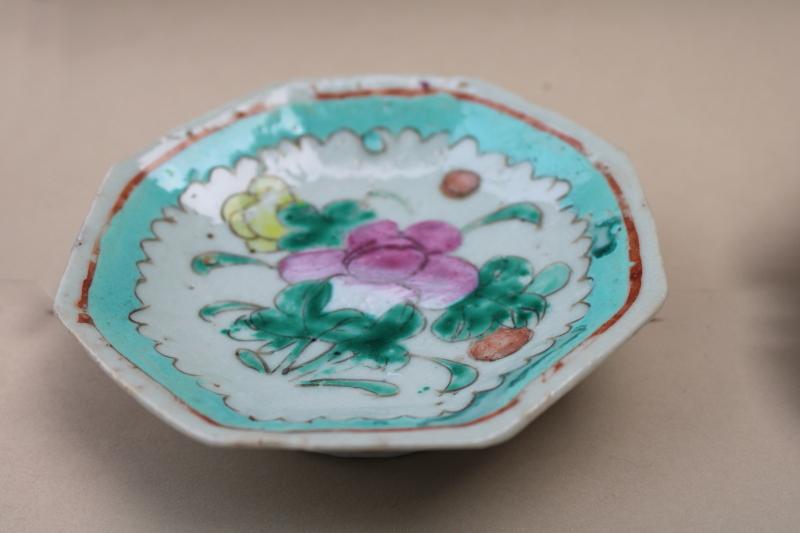 photo of vintage Chinese chop mark pottery hand painted sauce dishes or dipping bowls #10