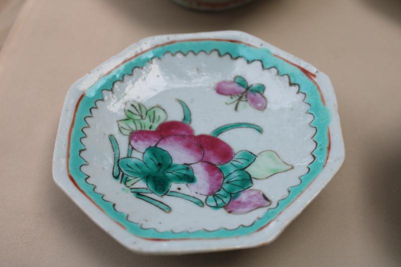 photo of vintage Chinese chop mark pottery hand painted sauce dishes or dipping bowls #11