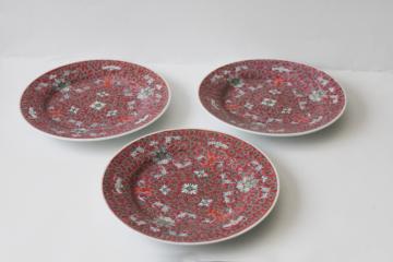 vintage Chinese hand painted porcelain plates famille rose red Jingdezhen China