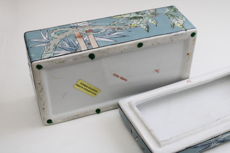 photo of vintage Chinese import Macau China Traders chinoiserie box w/ hand painted bamboo  #4