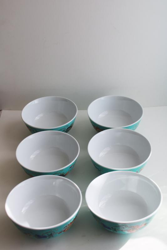 photo of vintage Chinese porcelain rice bowls, turquoise green w/ butterflies hand painted china #7