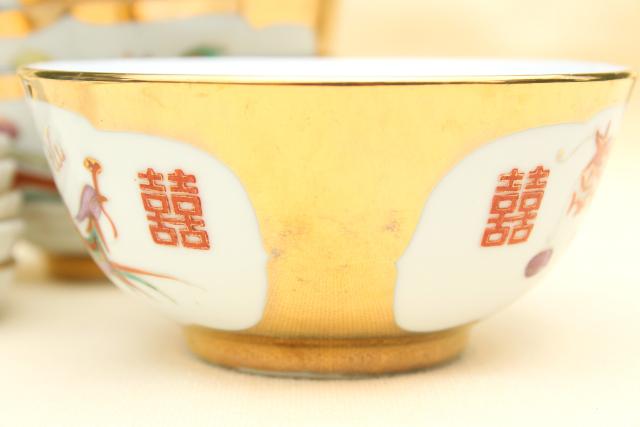 photo of vintage Chinese porcelain rice or noodle bowls w/ hand painted dragons, made in China #10