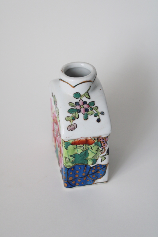 photo of vintage Chinese tea caddy hand painted tobacco leaf porcelain bottle Ephraim pottery label #3