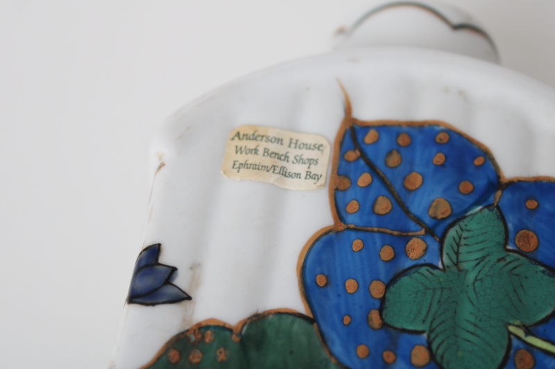 photo of vintage Chinese tea caddy hand painted tobacco leaf porcelain bottle Ephraim pottery label #5