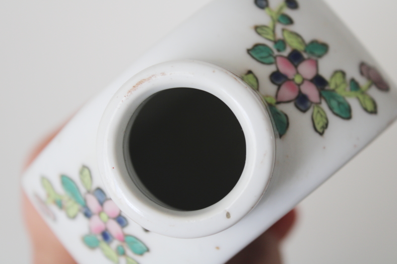 photo of vintage Chinese tea caddy hand painted tobacco leaf porcelain bottle Ephraim pottery label #7