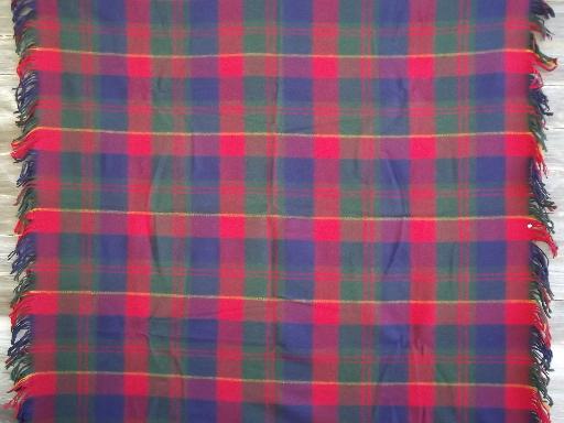 photo of vintage Chippewa wool camp blanket throw, red plaid w/ heavy fringe #2