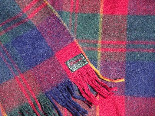 photo of vintage Chippewa wool camp blanket throw, red plaid w/ heavy fringe #3