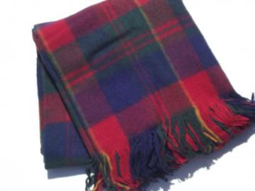 catalog photo of vintage Chippewa wool camp blanket throw, red plaid w/ heavy fringe