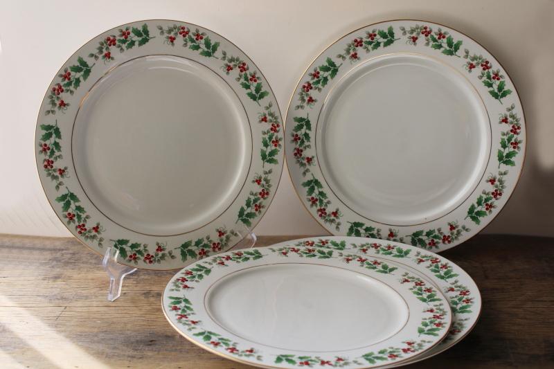 photo of vintage Christmas Charm Gibson holly border china, set of four dinner plates #1