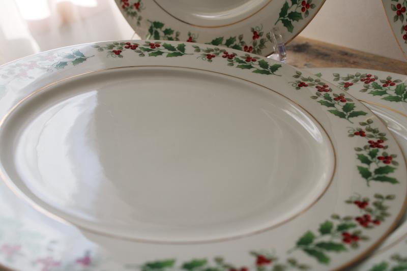 photo of vintage Christmas Charm Gibson holly border china, set of four dinner plates #3