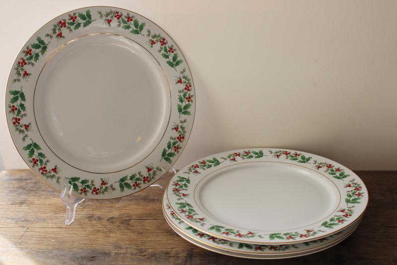 photo of vintage Christmas Charm Gibson holly border china, set of four dinner plates #5