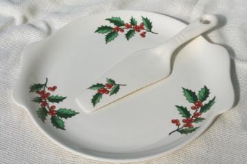 catalog photo of vintage Christmas Holly dessert set, cake plate & sever, Harmony House Salem china