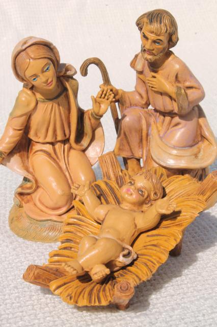 photo of vintage Christmas Nativity scene Holy Family, carved wood look plastic made in Italy #1