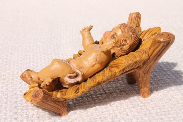 photo of vintage Christmas Nativity scene Holy Family, carved wood look plastic made in Italy #4