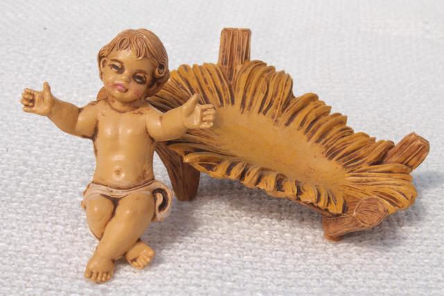 photo of vintage Christmas Nativity scene Holy Family, carved wood look plastic made in Italy #5