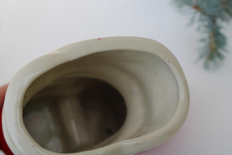 photo of vintage Christmas Santa boot pottery planter pot or vase, hand painted ceramic #3