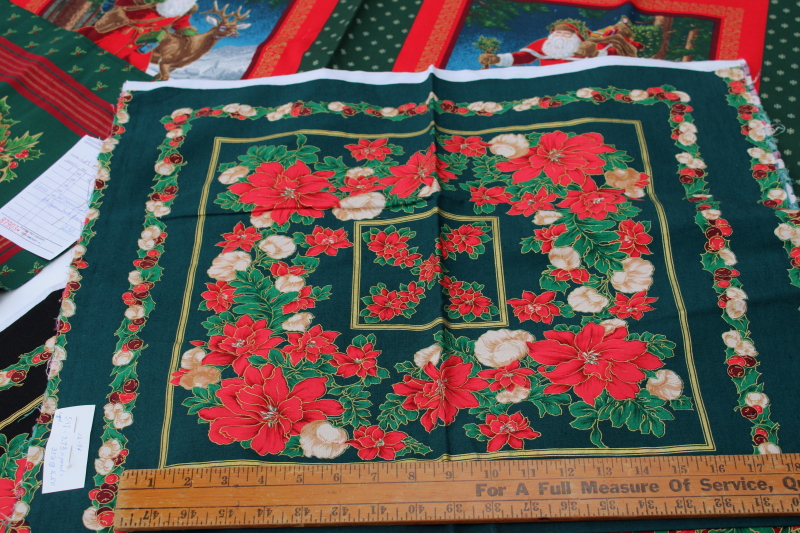 photo of vintage Christmas Santas, holiday fruit & floral print cotton fabric panels, pillow or quilt blocks #2