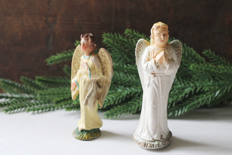photo of vintage Christmas angels nativity figures, Italy angel figurine, chalkware angel marked Japan  #1
