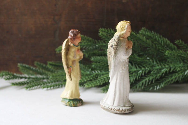 photo of vintage Christmas angels nativity figures, Italy angel figurine, chalkware angel marked Japan  #4