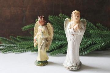 vintage Christmas angels nativity figures, Italy angel figurine, chalkware angel marked Japan 