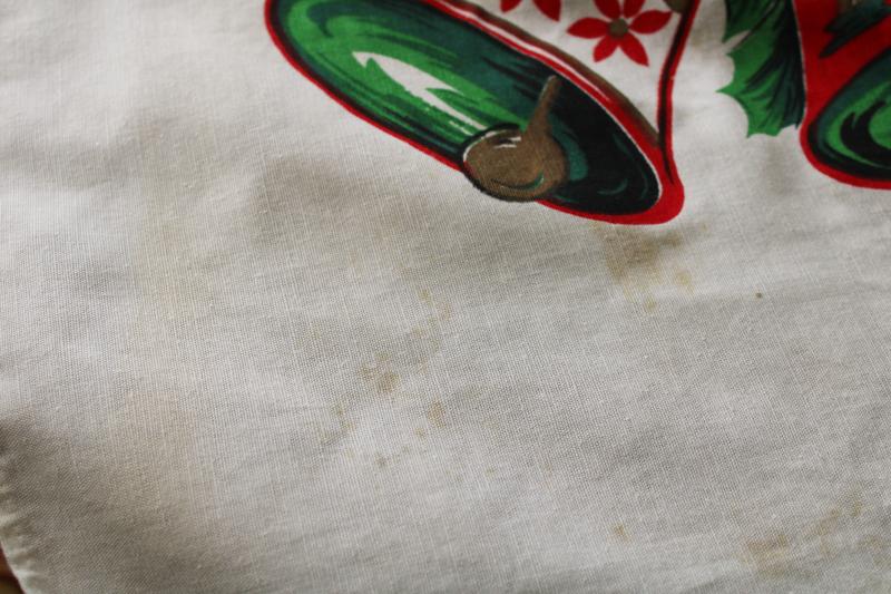 photo of vintage Christmas bells printed cotton tablecloth, retro red & green holiday print #9