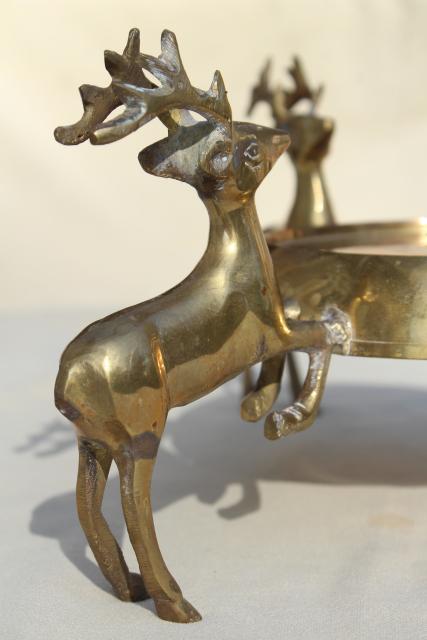 photo of vintage Christmas brass reindeer pot stand for tabletop tree or vase, leaping deer #5