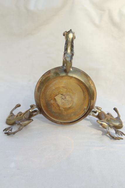 photo of vintage Christmas brass reindeer pot stand for tabletop tree or vase, leaping deer #6