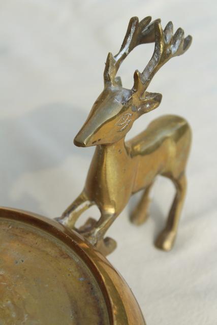 photo of vintage Christmas brass reindeer pot stand for tabletop tree or vase, leaping deer #8
