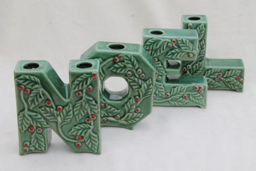 photo of vintage Christmas candle holders, NOEL letters w/ hand-painted holly, made in Japan #1