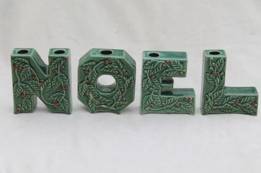 photo of vintage Christmas candle holders, NOEL letters w/ hand-painted holly, made in Japan #2