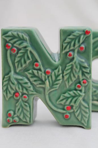 photo of vintage Christmas candle holders, NOEL letters w/ hand-painted holly, made in Japan #3