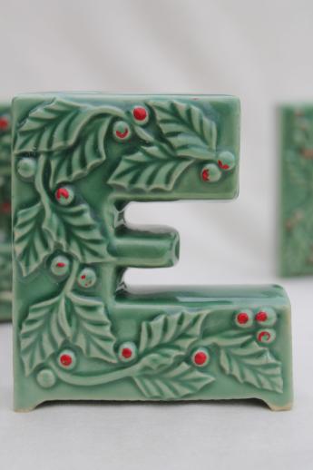 photo of vintage Christmas candle holders, NOEL letters w/ hand-painted holly, made in Japan #5