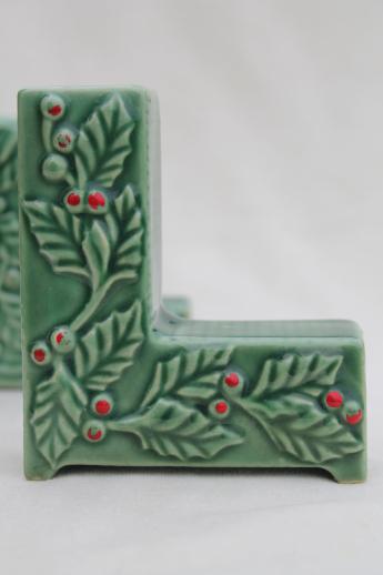 photo of vintage Christmas candle holders, NOEL letters w/ hand-painted holly, made in Japan #6