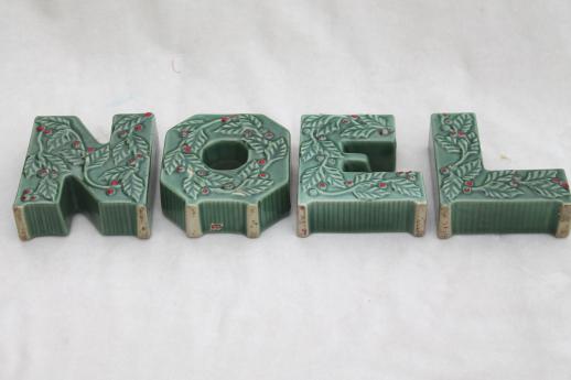 photo of vintage Christmas candle holders, NOEL letters w/ hand-painted holly, made in Japan #8