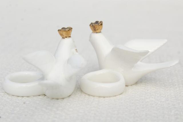 photo of vintage Christmas candle huggers, taper candles rings w/ white doves #2