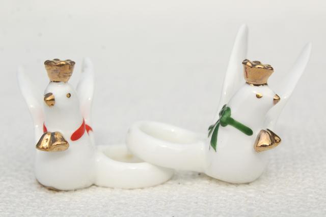 photo of vintage Christmas candle huggers, taper candles rings w/ white doves #5