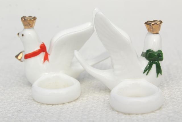 photo of vintage Christmas candle huggers, taper candles rings w/ white doves #6